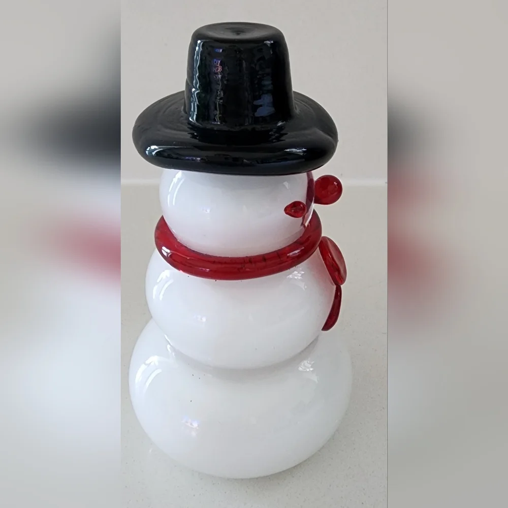 Vintage Blown Art Glass Snowman Red Green Scarf Top Hat‎ Christmas Figurine 4